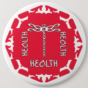 Röd Root Chakra "Hälsa" Trollslända Vit Bakgrund Knapp
