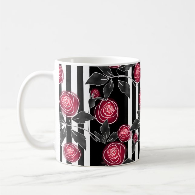 Röd ros, abstrakt, blommor, blommor, blommigt kaffemugg (Vänster)