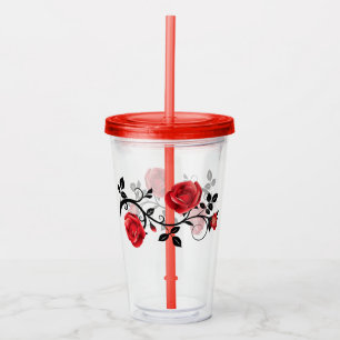 Röd ros Akryltummerglas med lock/råg Take Away Mugg