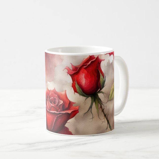 Röd ros Alla hjärtans dag eller tack Kaffemugg (Framsida höger)