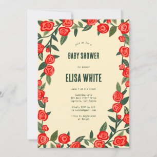 Röd ros ANPASSNINGSBAR QR-kod, BABY SHOWER Inbjudningar