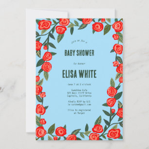 Röd ros ANPASSNINGSBAR QR-kod, BABY SHOWER Inbjudningar