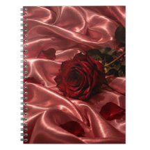 Röd Ros Anteckningsbok | Rosa Satin Feminint Prese