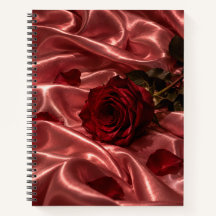 Röd Ros Anteckningsbok | Rosa Satin Romantisk Dagb