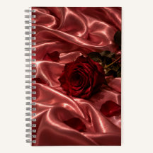 Röd Ros Anteckningsbok | Rosa Satin Romantisk Dagb