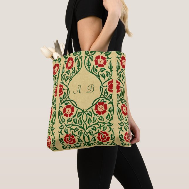 Röd ros Art nouveau Tote Tygkasse (Närbild)
