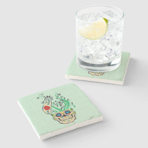 Röd ros av färglöst Retro Blommigt Sugar Skull Stenunderlägg