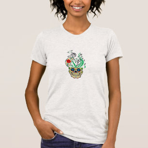 Röd ros av färglöst Retro Blommigt Sugar Skull Tee Shirt