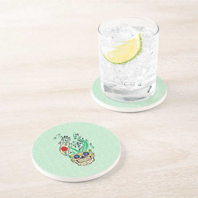 Röd ros av färglöst Retro Blommigt Sugar Skull Underlägg (Sidan)