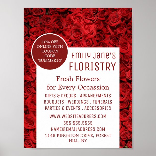 Röd ros Background, Floristry Advertising Poster (Framsidan)