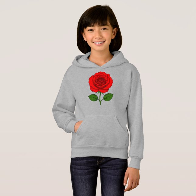 Röd Ros Barnkapuschong T Shirt (Hel framsida)