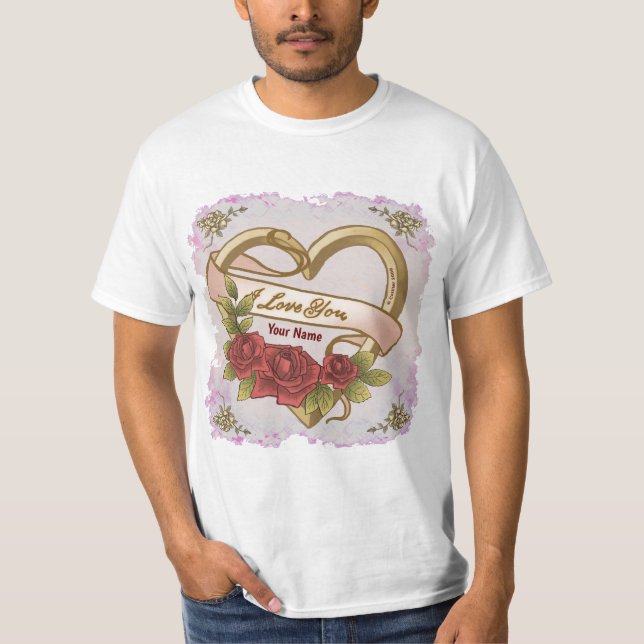 Röd ros Bevel Heart t-shirts (Framsida)