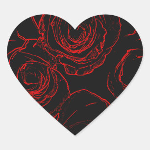 Röd ros Black Background Hjärtformat Klistermärke