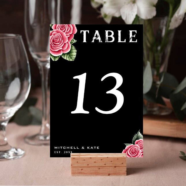 Röd ros Black Bröllop Bordsnummer (Red Roses Black Wedding Table Number
)
