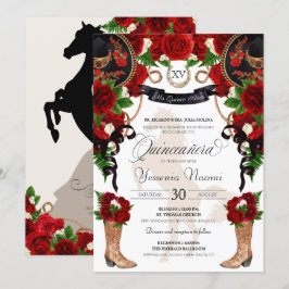 Röd ros Black Charro Western Elegant Quinceanera Inbjudningar