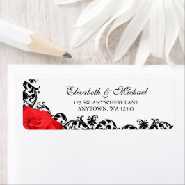 Röd ros Black Flourish Returadress Etikett