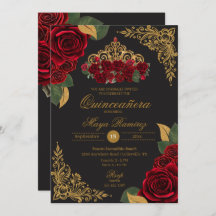 Röd ros Black Guld Glitter Tiara Quinceañera