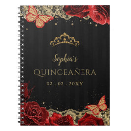 Röd ros Black Guld Snöre Quinceañera Guestbook Anteckningsbok