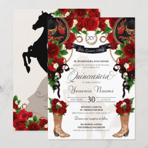 Röd ros Black Mariachi Western Charro Quinceanera Inbjudningar