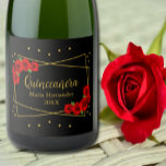 Röd ros Black och Guld Quinceañera<br><div class="desc">Guld och svart Quinceañera med levande traditionell röd ros och klassisk manustypografi</div>