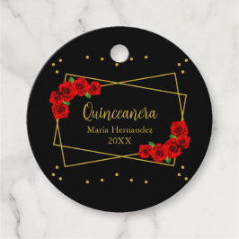 Röd ros Black och Guld Quinceañera Gåvor Etiketter