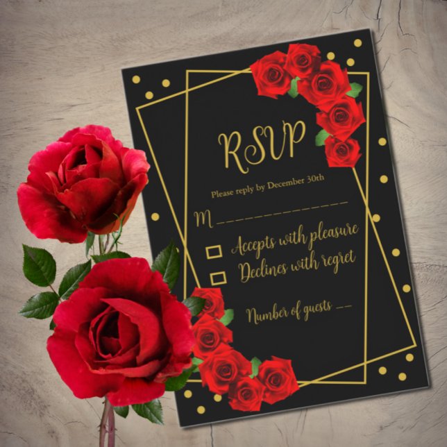 Röd ros Black och Guld Quinceañera OSA Kort (Skapare uppladdad)