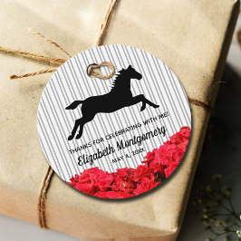 Röd ros Black White Rand Derby Tävling Horse Gåvor Etiketter