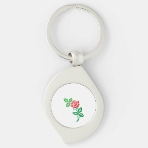 Röd Ros Blom Design – Klassisk Blommig Skönhet Swirl Silverfärgad Nyckelring