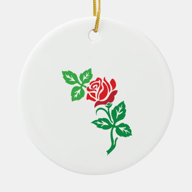 Röd Ros Blomdesign – Klassisk Blommig Skönhet Julgransprydnad Keramik (Framsidan)