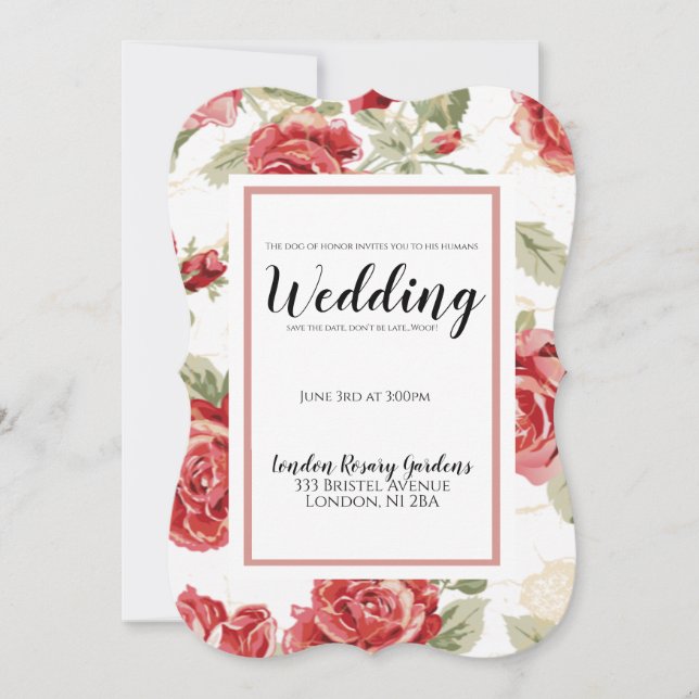 Röd ros blomklassisk tryckt brudtjänare meddelande (Framsida)
