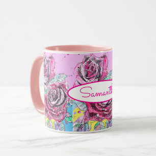Röd ros blomma akvarell färgrik konst mugg