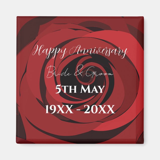 Röd ros blomma bröllopsjubileum magnet (Framsidan)