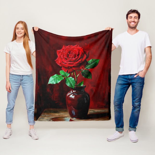 Röd ros blomma målning  fleecefilt (På plats)