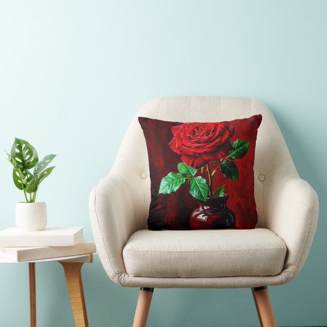 Röd ros blomma målning  kudde (Stol)