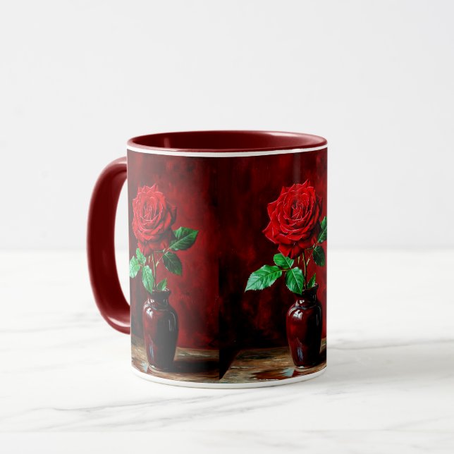 Röd ros blomma målning  mugg (Framsida vänster)