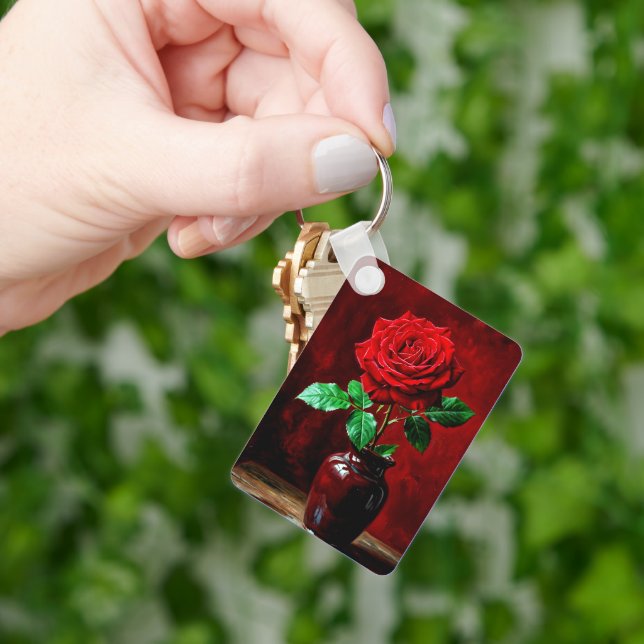 Röd ros blomma målning  nyckelring (Hand)