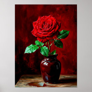 Röd ros blomma målning poster