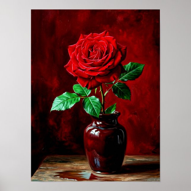 Röd ros blomma målning  poster (Framsidan)