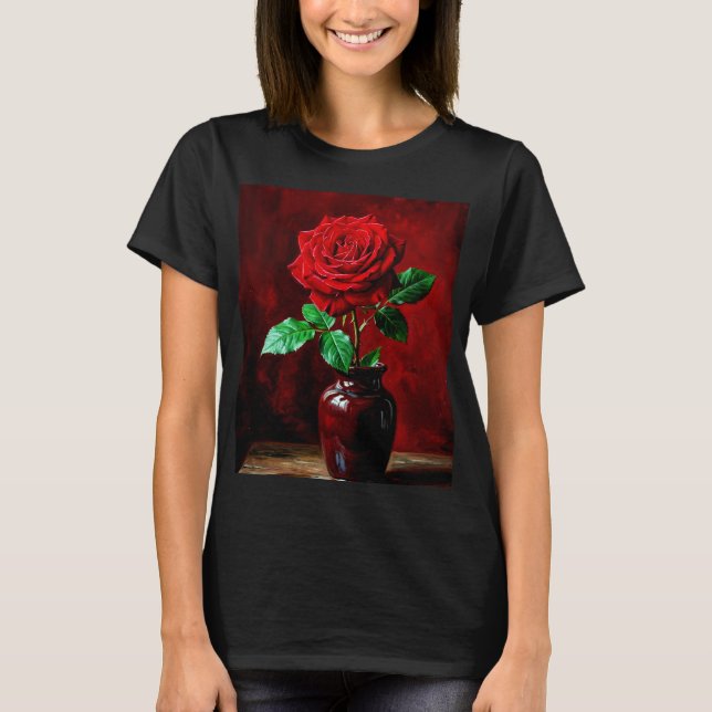Röd ros blomma målning  t shirt (Framsida)