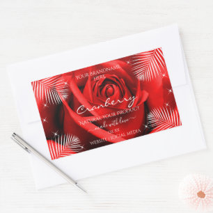 Röd ros blomma med produktetiketter för Handflatan Rektangulärt Klistermärke
