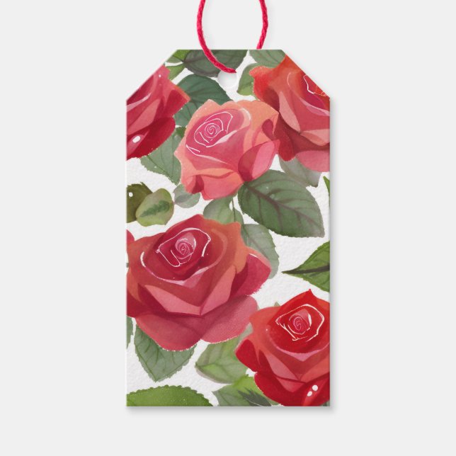 Röd Ros Blommig Formell Bröllopspresent Presentetikett (Framsidan)