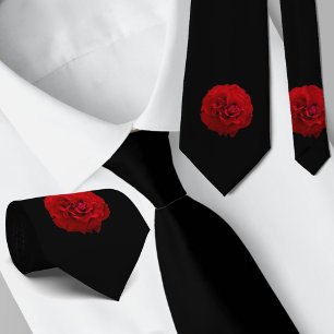 Röd Ros Blommig Klassisk Svart Slips