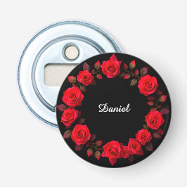 Röd Ros Blommig Krans på Svart Bakgrund Flasköppnare