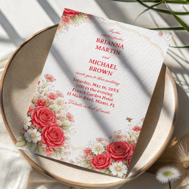Röd Ros Blommig Romantisk Inbjudningar