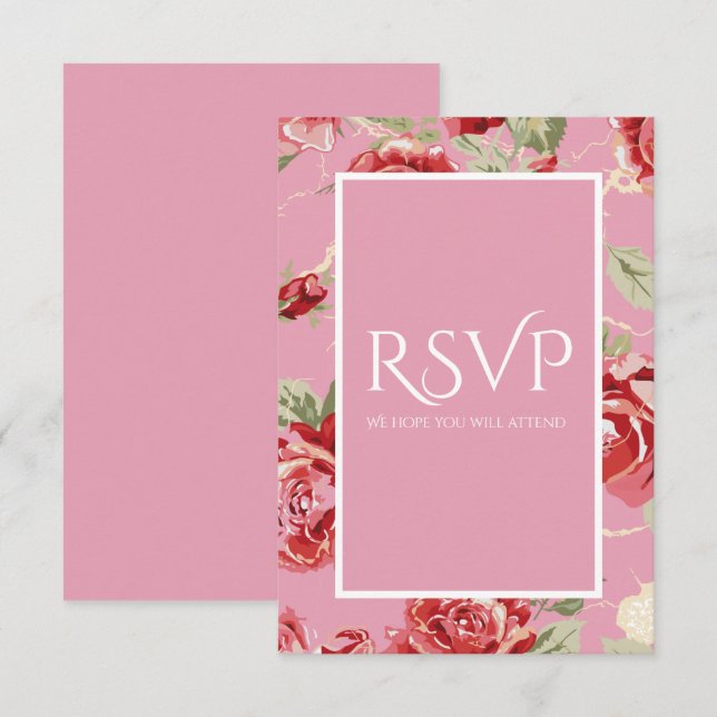 Röd ros blommig tryckt spara datum RSVP-kort OSA Kort (Fram/baksida)