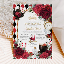 Röd ros Blommigt Alice i Wonderland Quinceañera