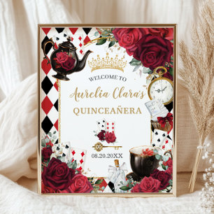 Röd ros Blommigt Alice i Wonderland Quinceañera Poster