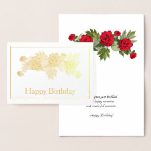 Röd ros Blommigt Birthday Guld Folierat Kort