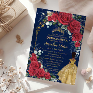 Röd ros Blommigt Black Brown Quinceañera Inbjudningar