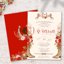 Röd ros Blommigt Boots Western Charra Quinceanera